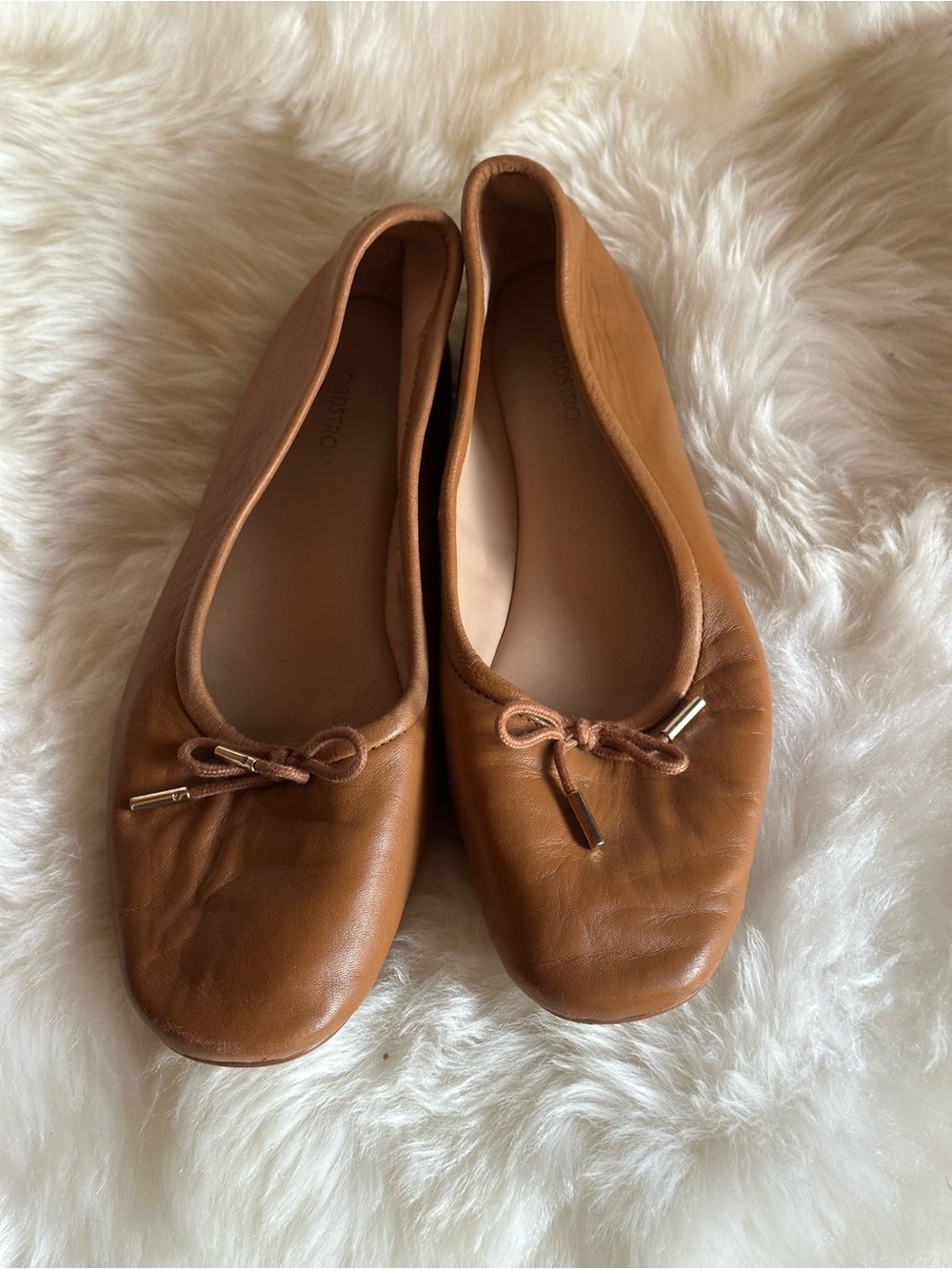 Nordstrom Leather Bow Ballet Flats in Tan Brown